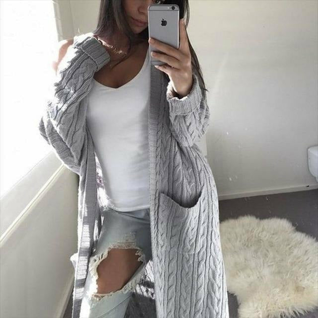 Drune | Lange Casual Strickjacke Acryl Warm