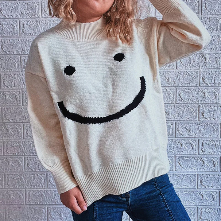 Drune |  Herbst Niedliches Smiley-Muster Langarmshirt