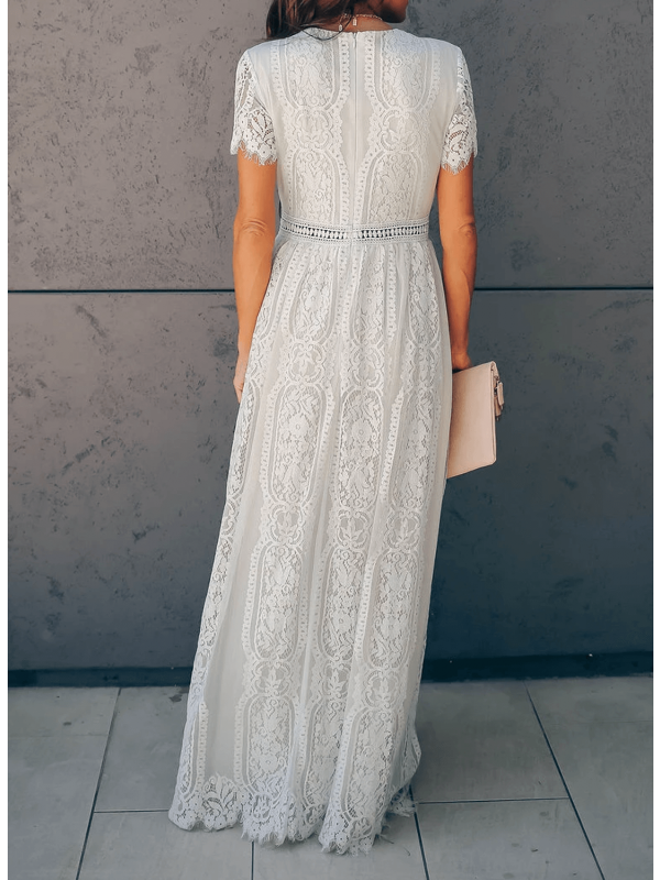 Drune | Kurzarm-Maxikleid Aus Spitze mit V-Ausschnitt