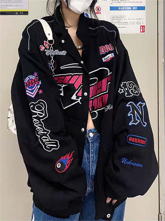 Drune | Vintage Motorrad Bomberjacke mit Stickerei