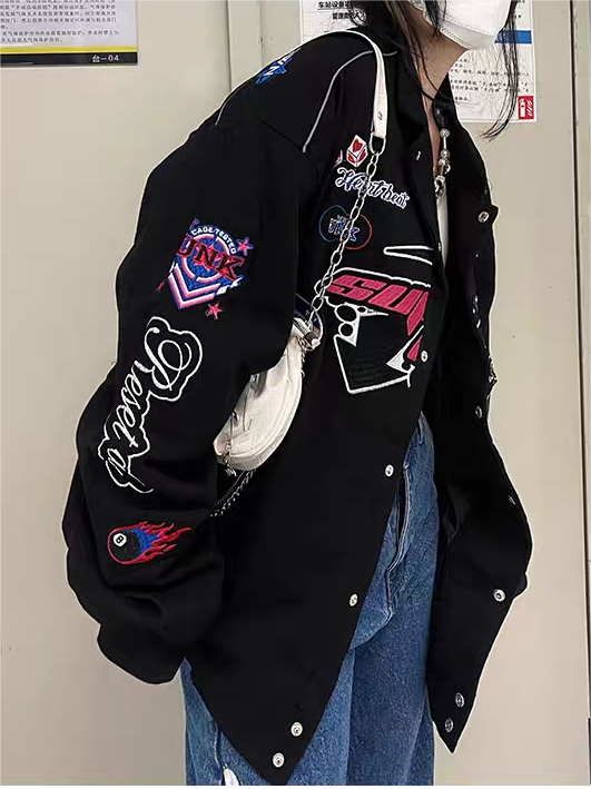 Drune | Vintage Motorrad Bomberjacke mit Stickerei