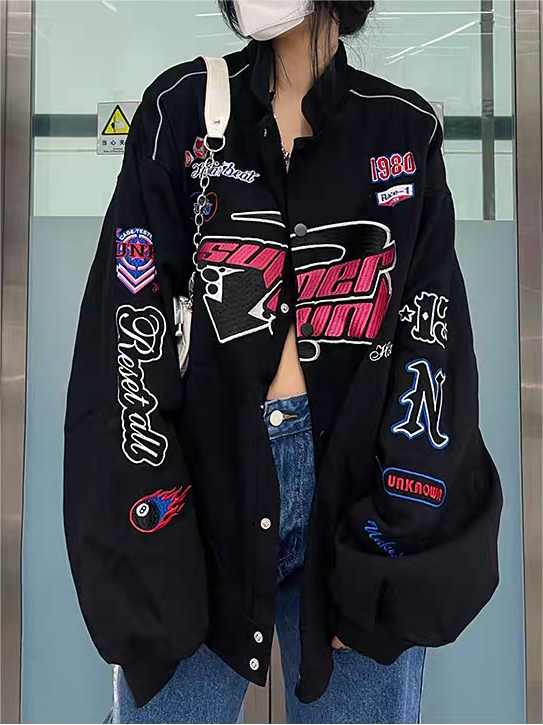 Drune | Vintage Motorrad Bomberjacke mit Stickerei
