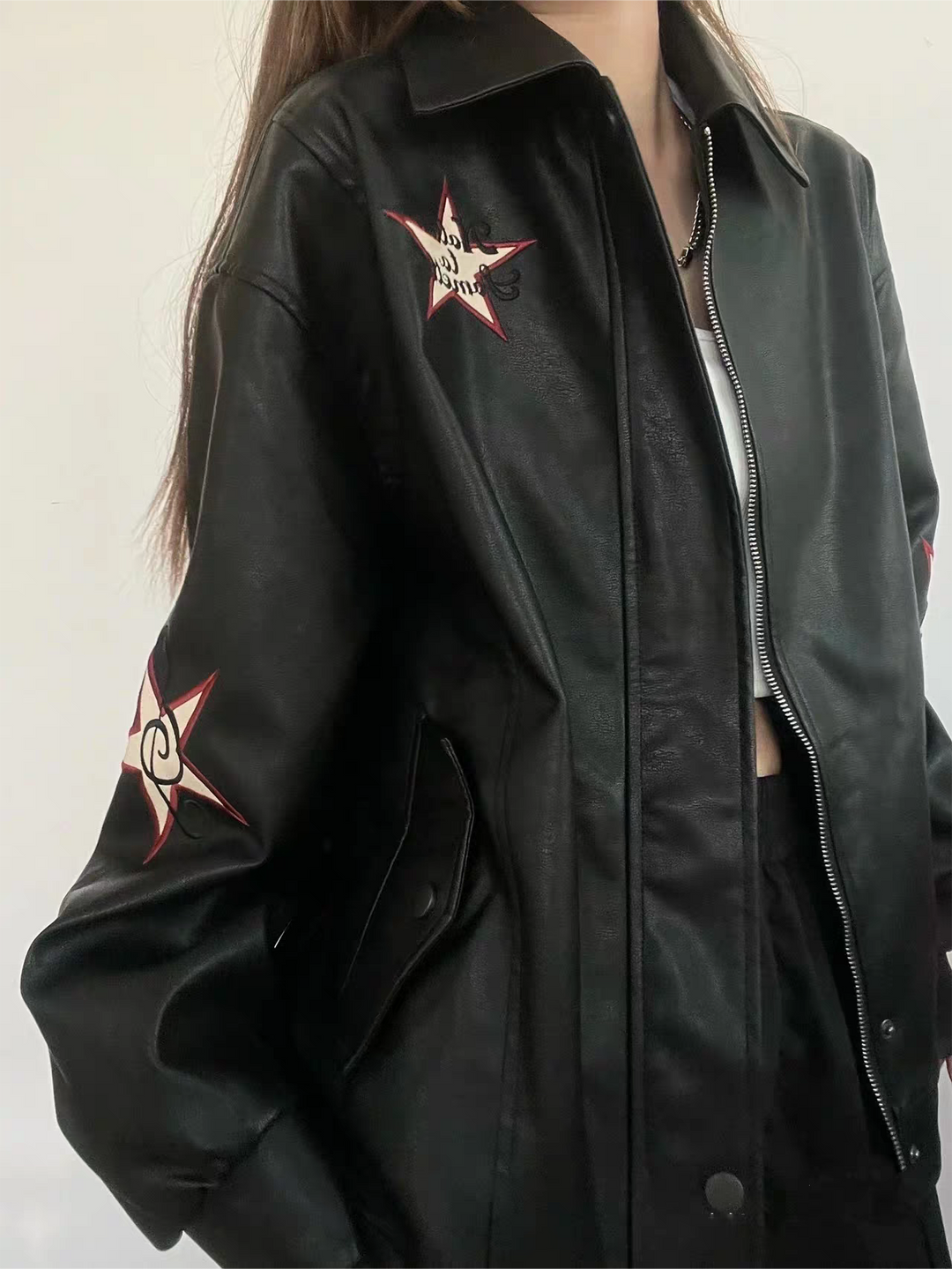 Drune | Lederjacke mit Reverskragen und Stickerei