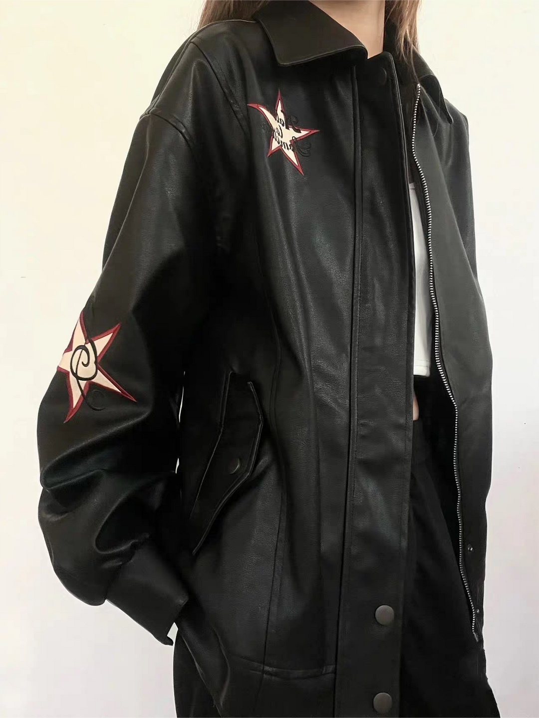 Drune | Lederjacke mit Reverskragen und Stickerei