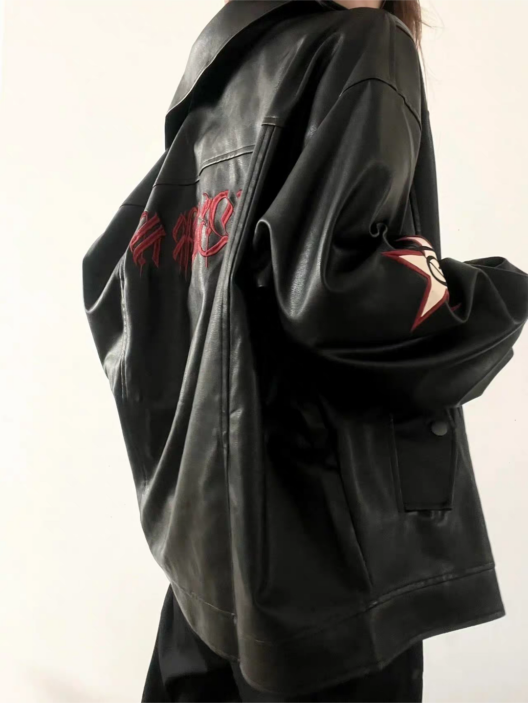 Drune | Lederjacke mit Reverskragen und Stickerei