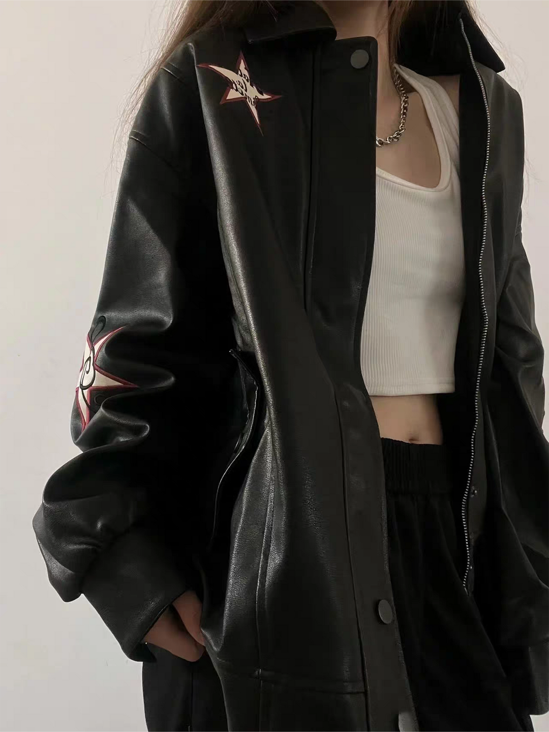 Drune | Lederjacke mit Reverskragen und Stickerei