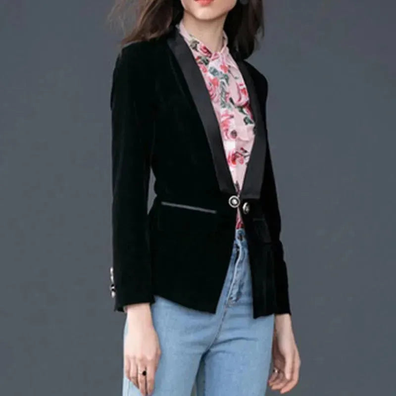 Drune | Der Prowess Samt V-Ausschnitt Blazer Damen - Lässig - Uni-Einfarbig