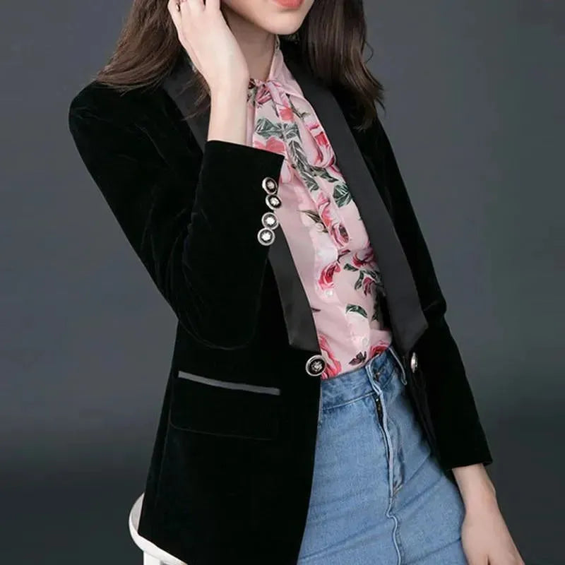 Drune | Der Prowess Samt V-Ausschnitt Blazer Damen - Lässig - Uni-Einfarbig