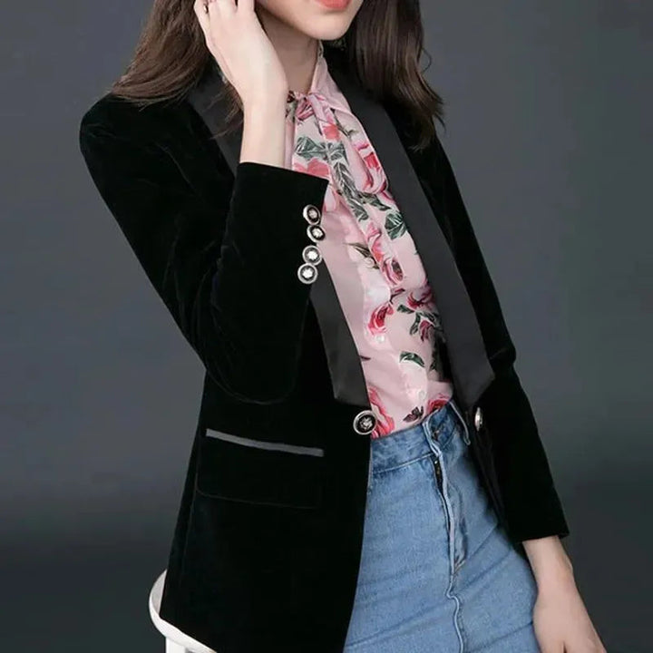 Drune | Der Prowess Samt V-Ausschnitt Blazer Damen - Lässig - Uni-Einfarbig
