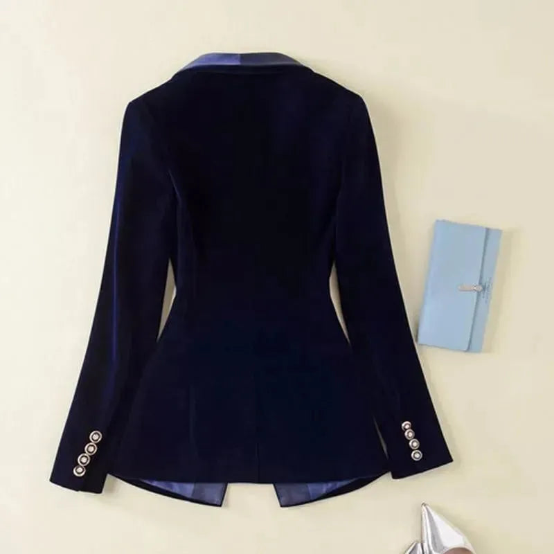 Drune | Der Prowess Samt V-Ausschnitt Blazer Damen - Lässig - Uni-Einfarbig