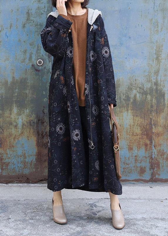 Drune | oversize Jacken & Mäntel Patchwork Kapuzenmantel schwarzer Druck dicker lässiger Outfit