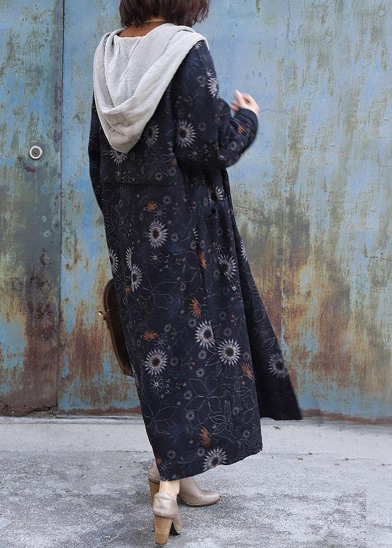 Drune | oversize Jacken & Mäntel Patchwork Kapuzenmantel schwarzer Druck dicker lässiger Outfit