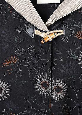 Drune | oversize Jacken & Mäntel Patchwork Kapuzenmantel schwarzer Druck dicker lässiger Outfit
