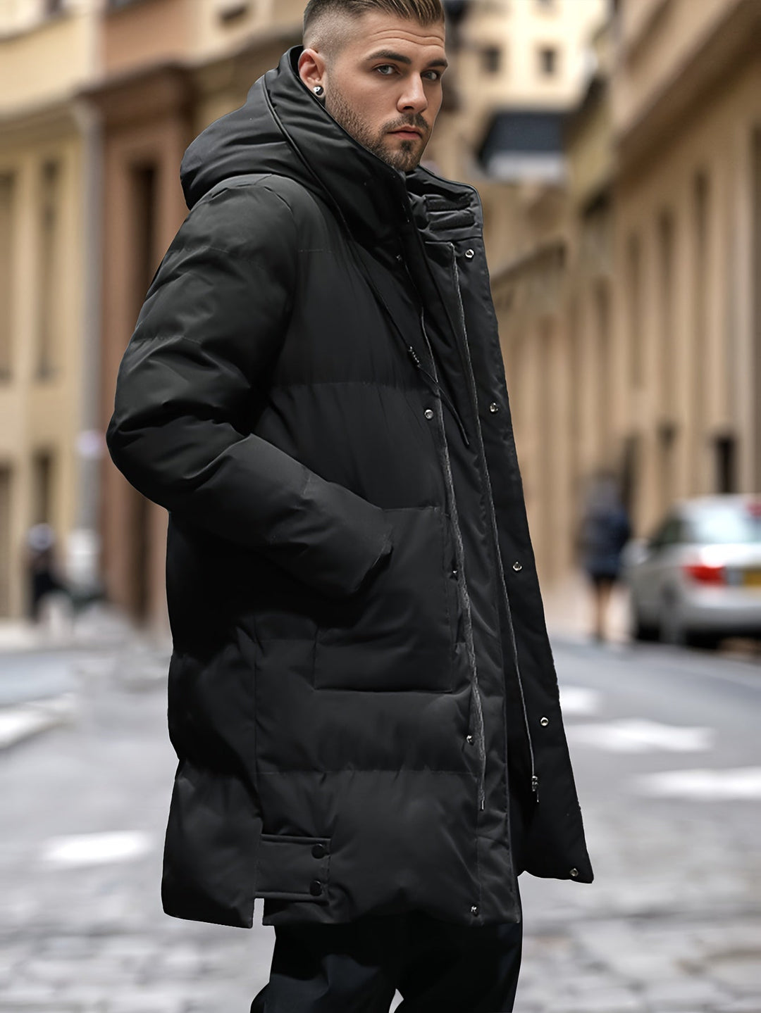 Drune | Herren Langer Wintermantel Mit Verstecktem Reißverschluss Frontverschluss