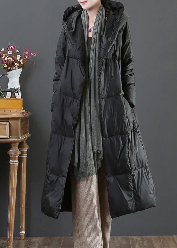 Drune | Locker sitzende Schneejacken Winteroberbekleidung schwarze Kapuze Taschen Gänsedaunenmantel