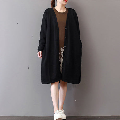 Drune | schwarze Mäntel Übergrößen Drucke Maxikleid Boutique V-Ausschnitt lange Cardigans