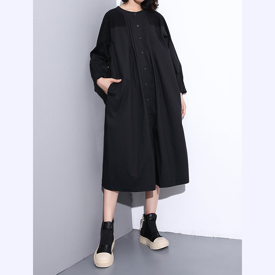 Drune | schwarze Mäntel große Größen Stehkragen Taschen Patchwork baggy Mantel