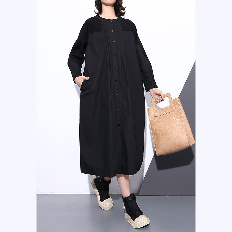 Drune | schwarze Mäntel große Größen Stehkragen Taschen Patchwork baggy Mantel