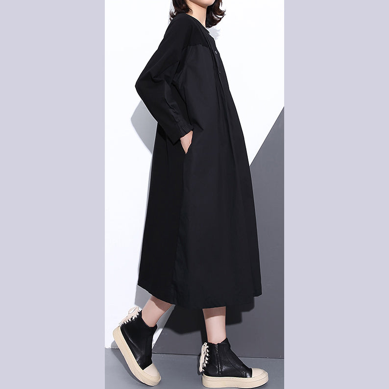 Drune | schwarze Mäntel große Größen Stehkragen Taschen Patchwork baggy Mantel