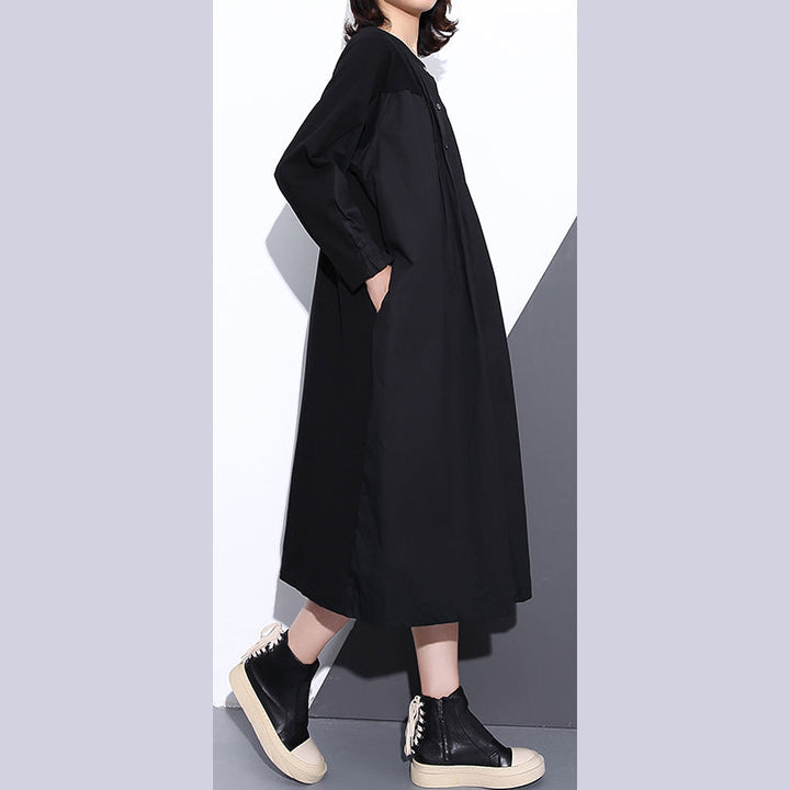 Drune | schwarze Mäntel große Größen Stehkragen Taschen Patchwork baggy Mantel