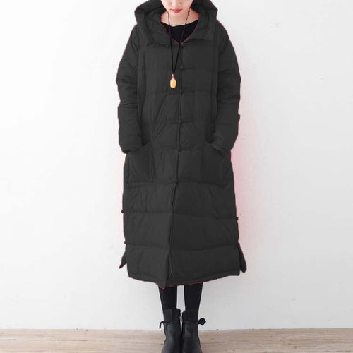Drune | schwarzer Daunenmantel oversized Puffers Jacken Neue chinesische Knopfmäntel mit Kapuze
