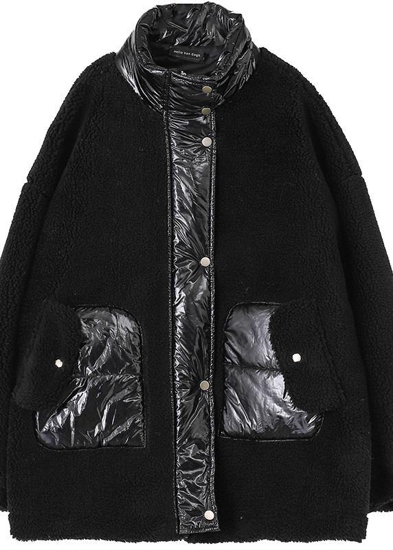 Drune | Wollmantel Stehkragen Patchwork Damenmäntel