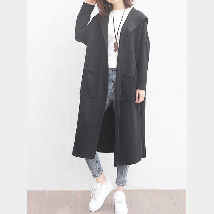 Drune | schwarze Wolloutwear übergroße große Taschen lange Mäntel mit Kapuze