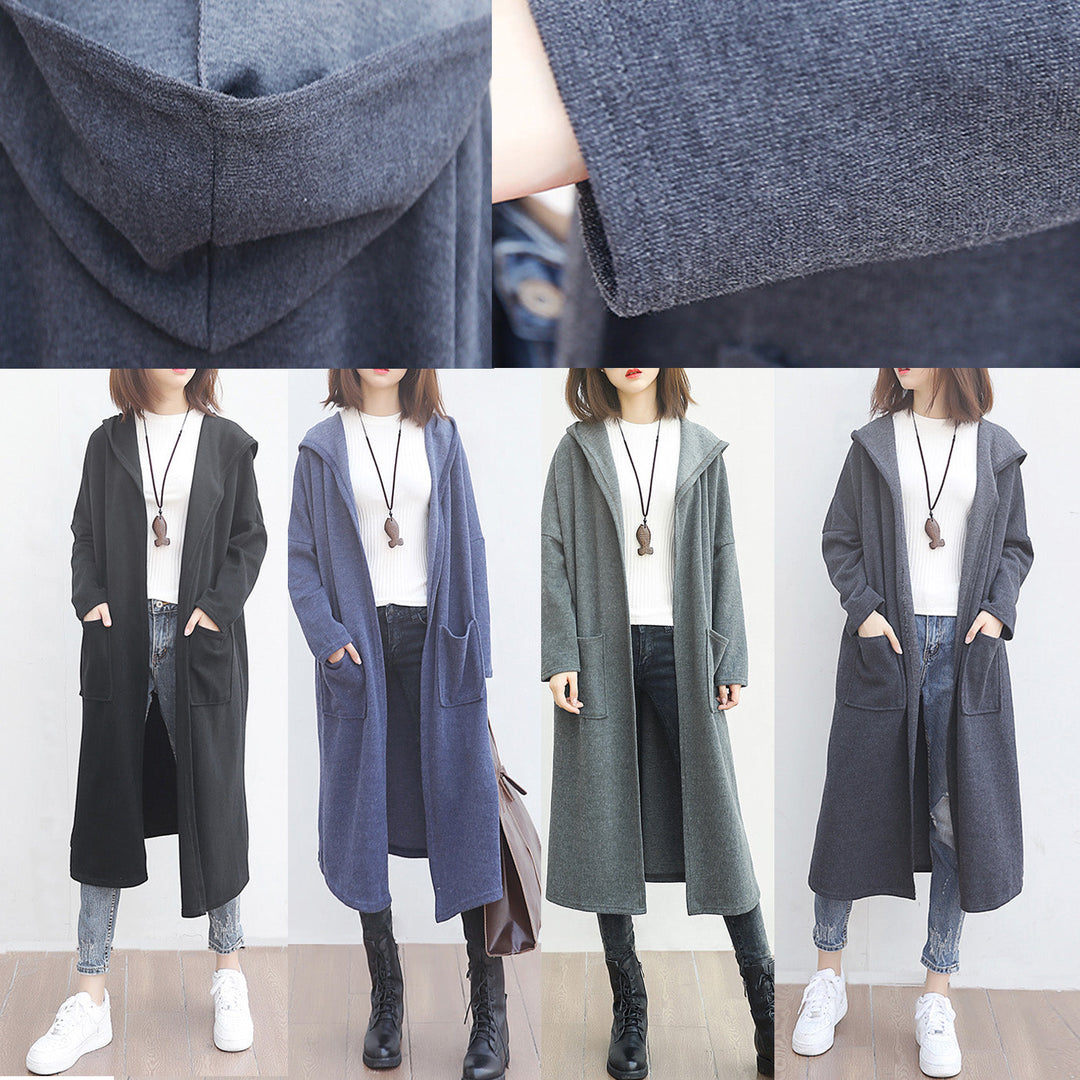 Drune | schwarze Wolloutwear übergroße große Taschen lange Mäntel mit Kapuze