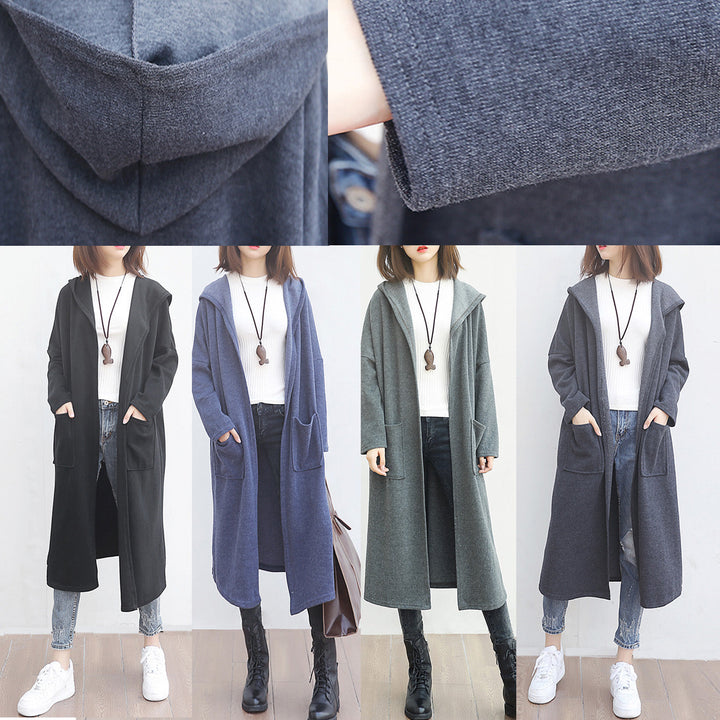 Drune | schwarze Wolloutwear übergroße große Taschen lange Mäntel mit Kapuze