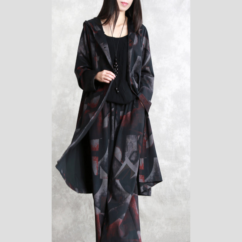 Drune | Blumenkleid übergroß zwei Teile Kapuzen Taschenmantel Damen lange Ärmel lange Mäntel elastischer Taillenbund Hose