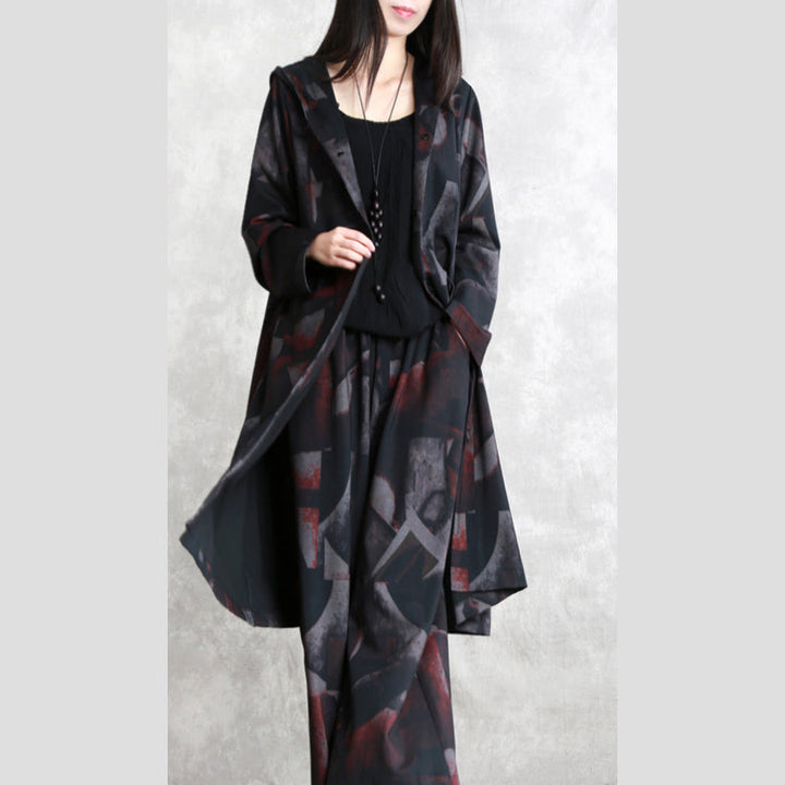 Drune | Blumenkleid übergroß zwei Teile Kapuzen Taschenmantel Damen lange Ärmel lange Mäntel elastischer Taillenbund Hose
