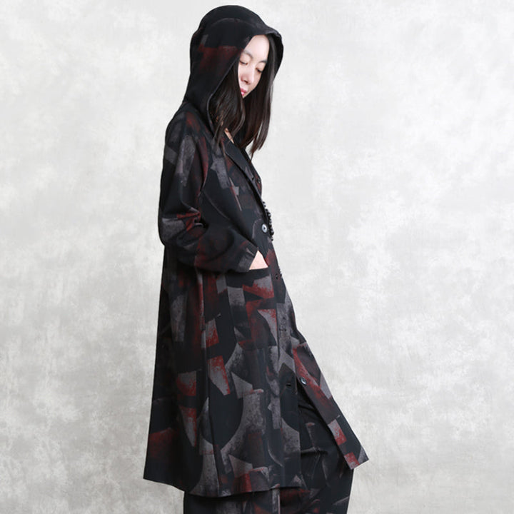 Drune | Blumenkleid übergroß zwei Teile Kapuzen Taschenmantel Damen lange Ärmel lange Mäntel elastischer Taillenbund Hose