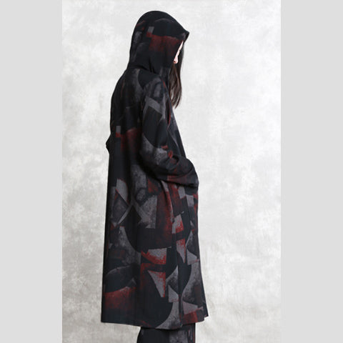 Drune | Blumenkleid übergroß zwei Teile Kapuzen Taschenmantel Damen lange Ärmel lange Mäntel elastischer Taillenbund Hose