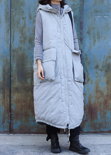 Drune | hellgrau ärmellose Winterparkas oversized Jacken & Mäntel mit Kapuze große Taschen Mäntel