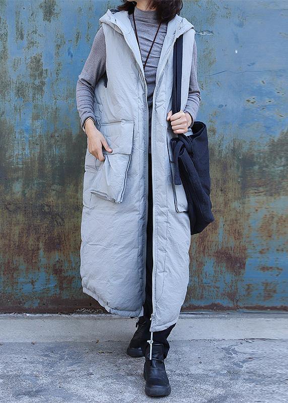 Drune | hellgrau ärmellose Winterparkas oversized Jacken & Mäntel mit Kapuze große Taschen Mäntel