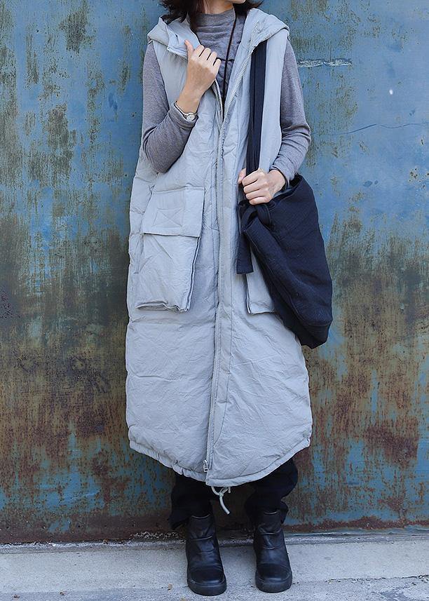 Drune | hellgrau ärmellose Winterparkas oversized Jacken & Mäntel mit Kapuze große Taschen Mäntel
