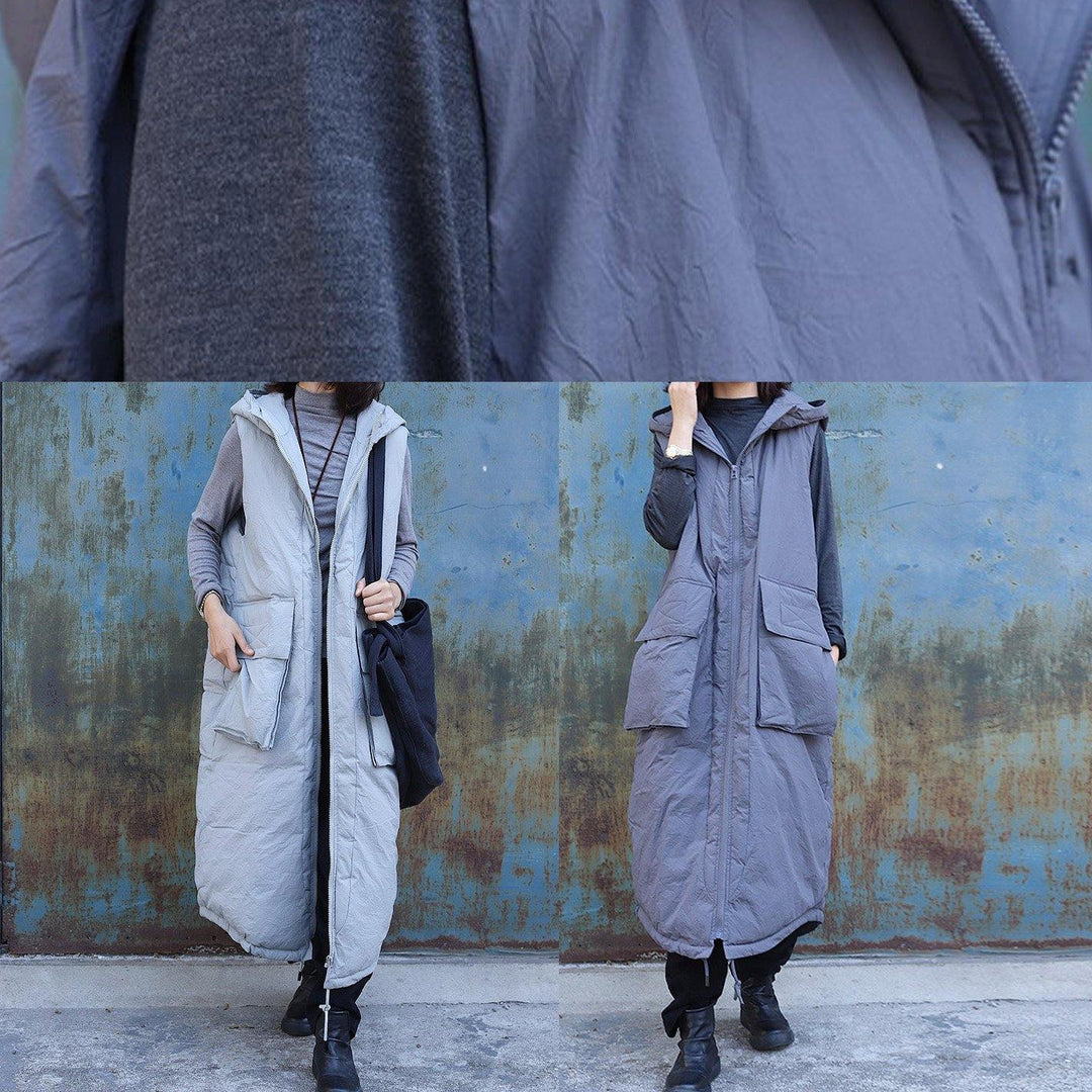 Drune | hellgrau ärmellose Winterparkas oversized Jacken & Mäntel mit Kapuze große Taschen Mäntel