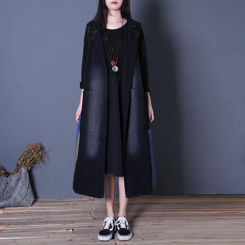 Drune | oversize Outwear Denim Schwarz Notched Ärmellose Mäntel