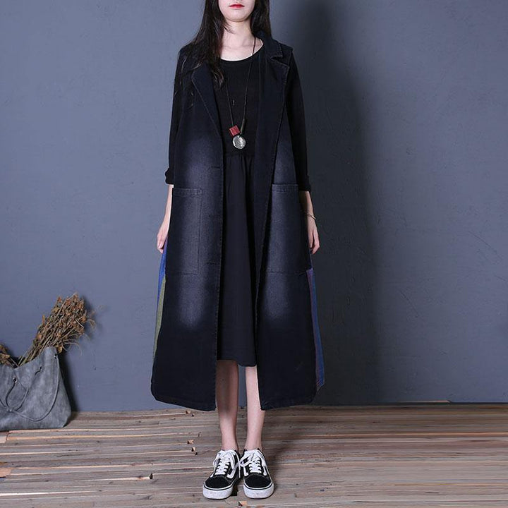 Drune | oversize Outwear Denim Schwarz Notched Ärmellose Mäntel