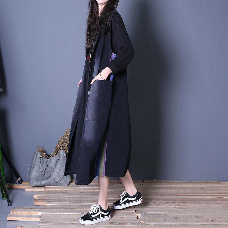 Drune | oversize Outwear Denim Schwarz Notched Ärmellose Mäntel