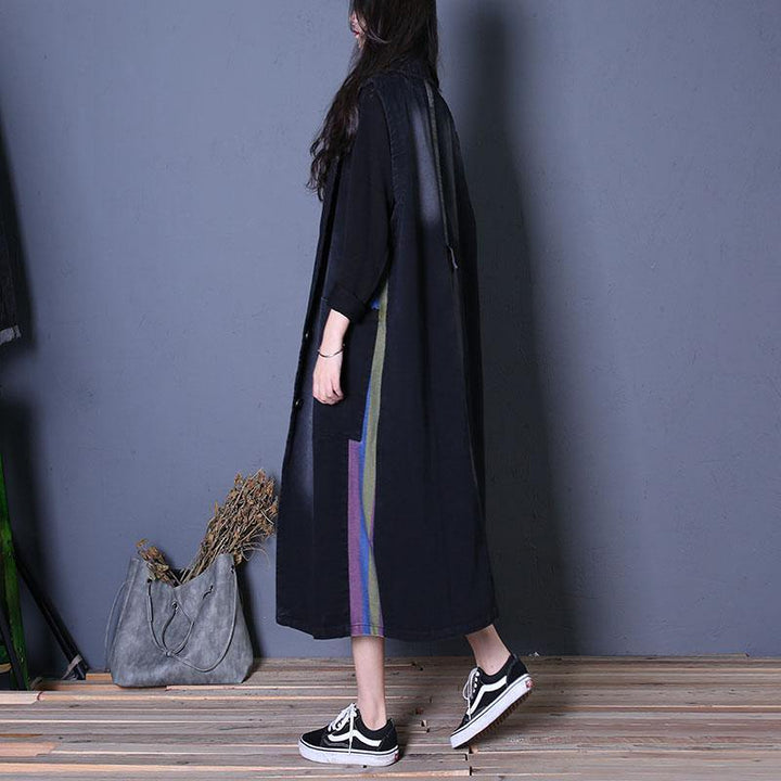 Drune | oversize Outwear Denim Schwarz Notched Ärmellose Mäntel