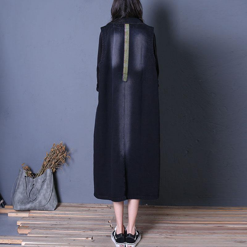 Drune | oversize Outwear Denim Schwarz Notched Ärmellose Mäntel