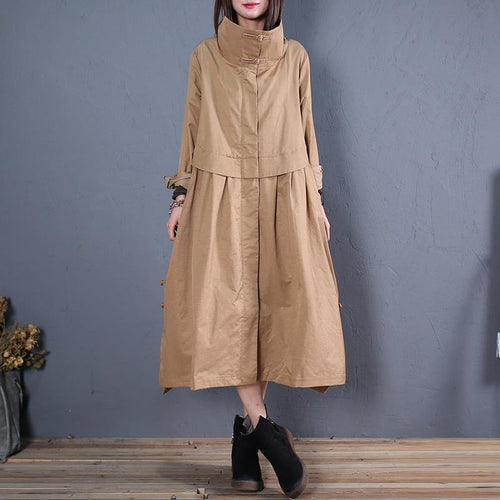 Drune | Plus-Size lange Mäntel Außenkleidung khaki seitlich offene Mäntel