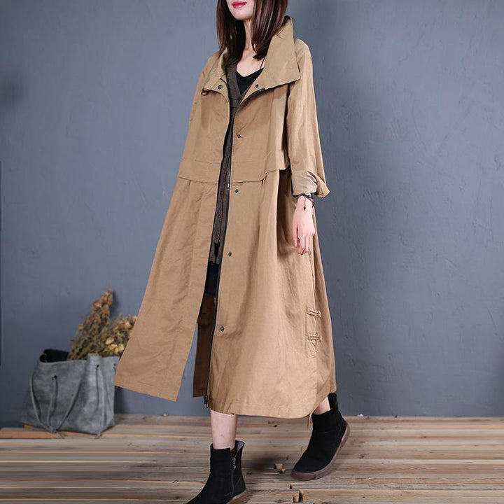 Drune | Plus-Size lange Mäntel Außenkleidung khaki seitlich offene Mäntel