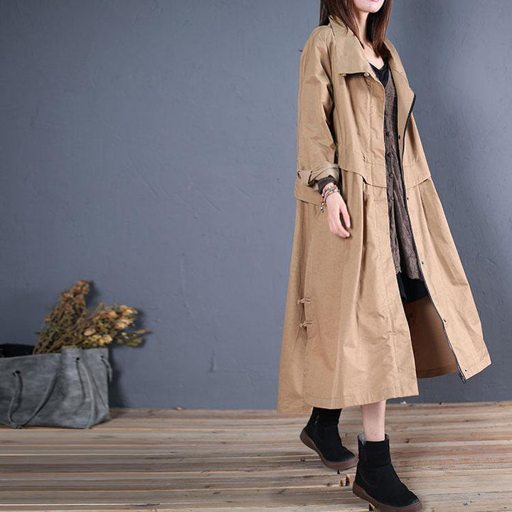 Drune | Plus-Size lange Mäntel Außenkleidung khaki seitlich offene Mäntel