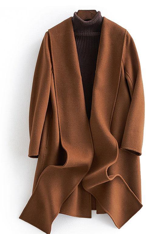 Drune | Plus Size Langarm Oberbekleidung Braun Taschen Wollmäntel Damen
