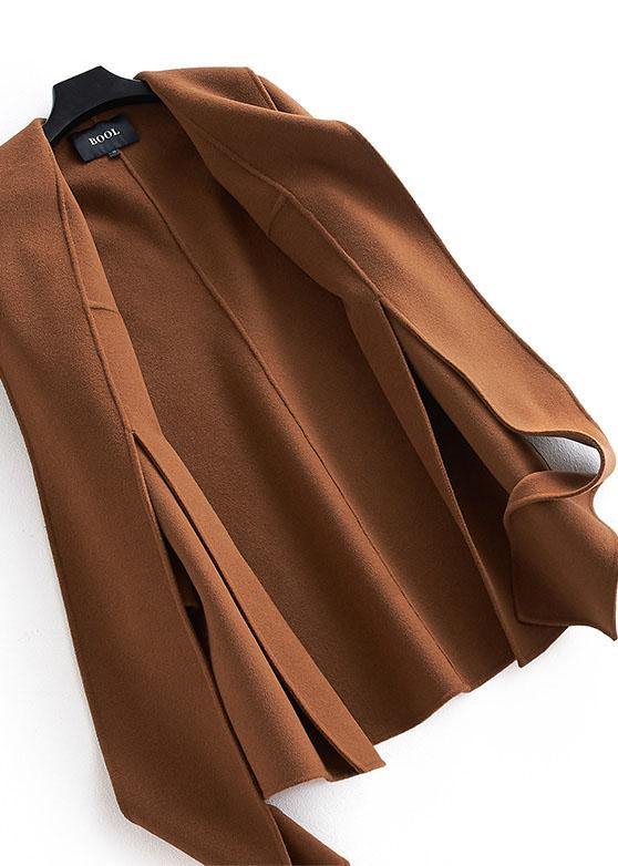 Drune | Plus Size Langarm Oberbekleidung Braun Taschen Wollmäntel Damen