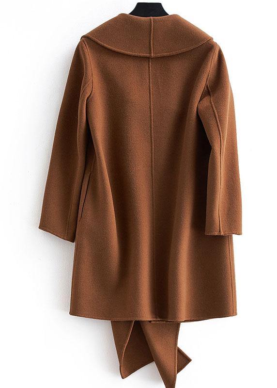 Drune | Plus Size Langarm Oberbekleidung Braun Taschen Wollmäntel Damen