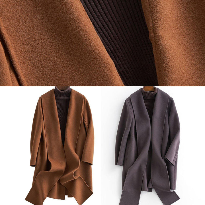 Drune | Plus Size Langarm Oberbekleidung Braun Taschen Wollmäntel Damen