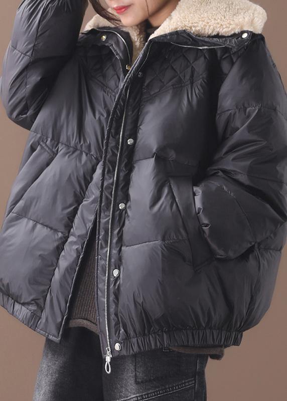 Drune | trendy Plus-Size Winterjacke Wintermäntel schwarz warm mit Reißverschluss Damen kurze Oberbekleidung
